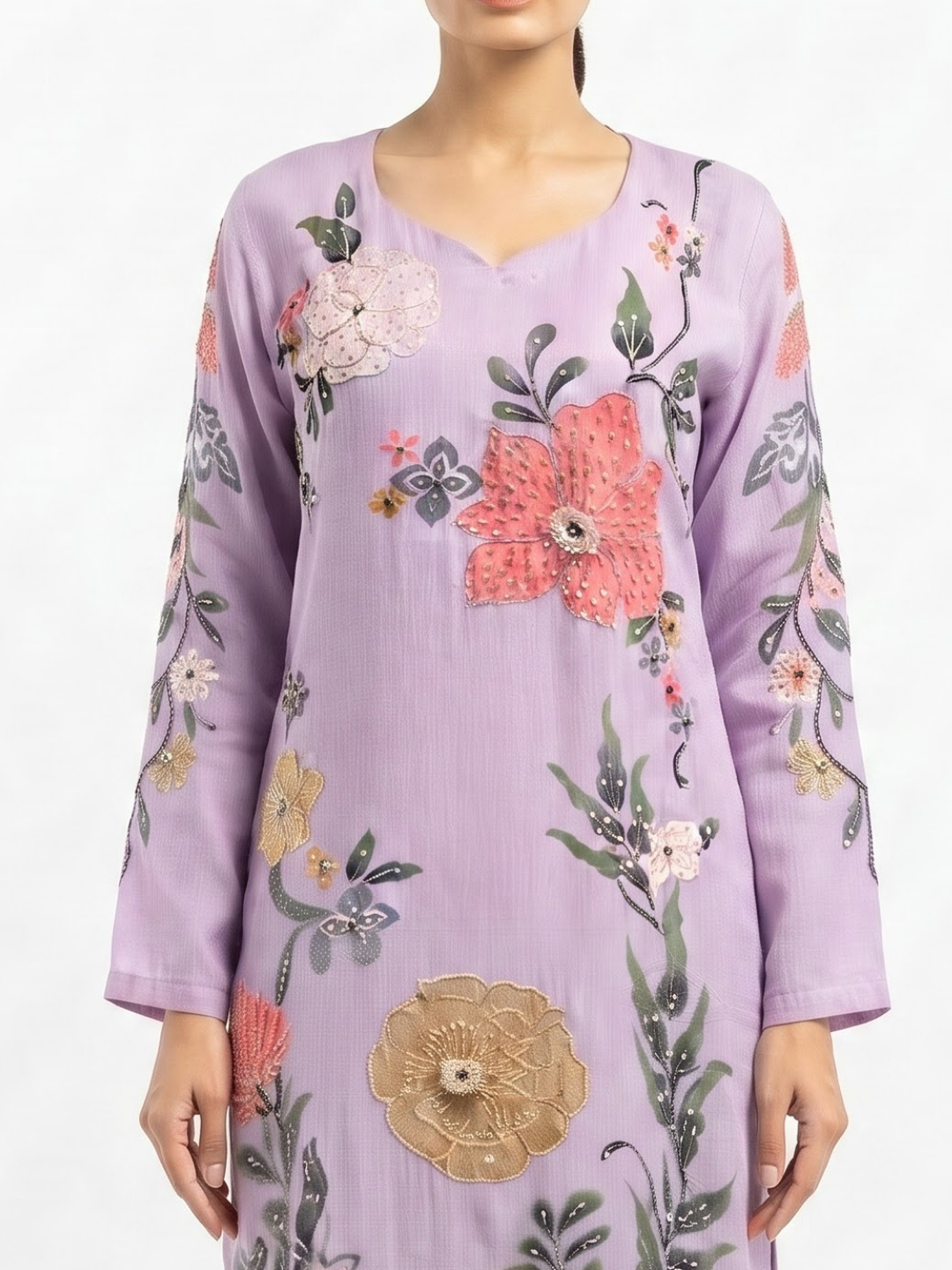 Lavender Chinon Indo Western with Cutdana, Sequins, Pearl and Printed Embroidery 3